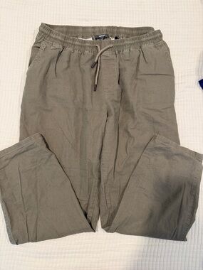 Linen Straight-Leg Drawstring Pants in Olive for Women